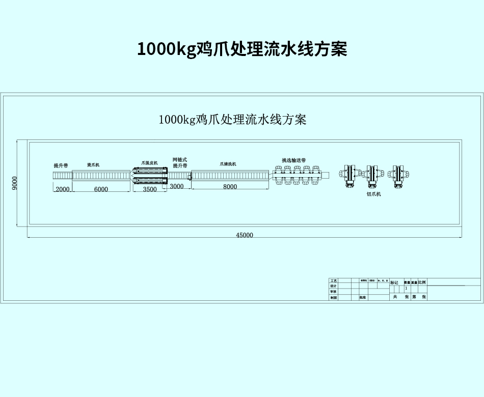 1000kg雞爪處理流水線(xiàn)方案