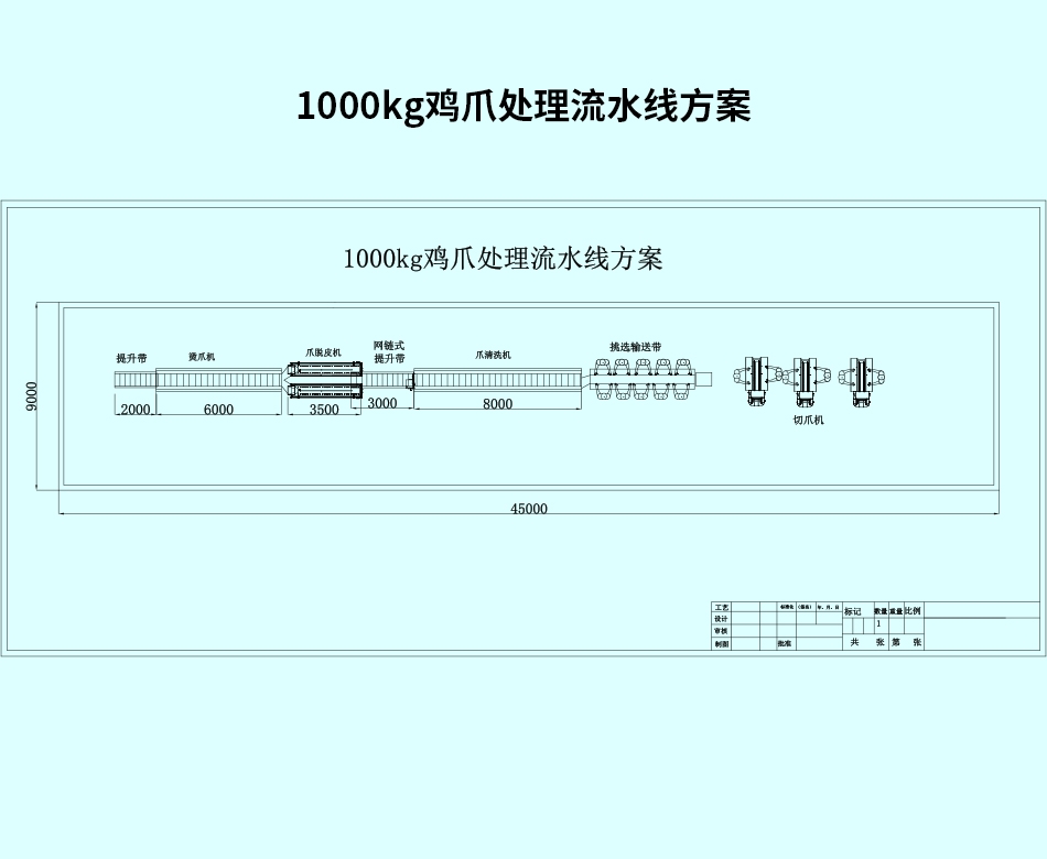 1000kg雞爪處理流水線方案